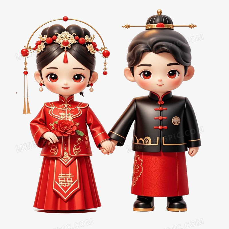 卡通情侣结婚免抠元素