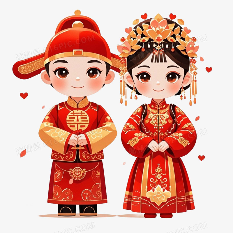 卡通情侣结婚免抠元素