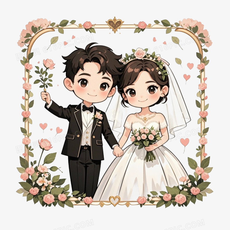 卡通情侣结婚免抠元素