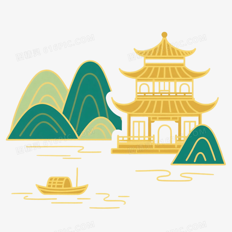 古风建筑亭子自然景观免抠元素