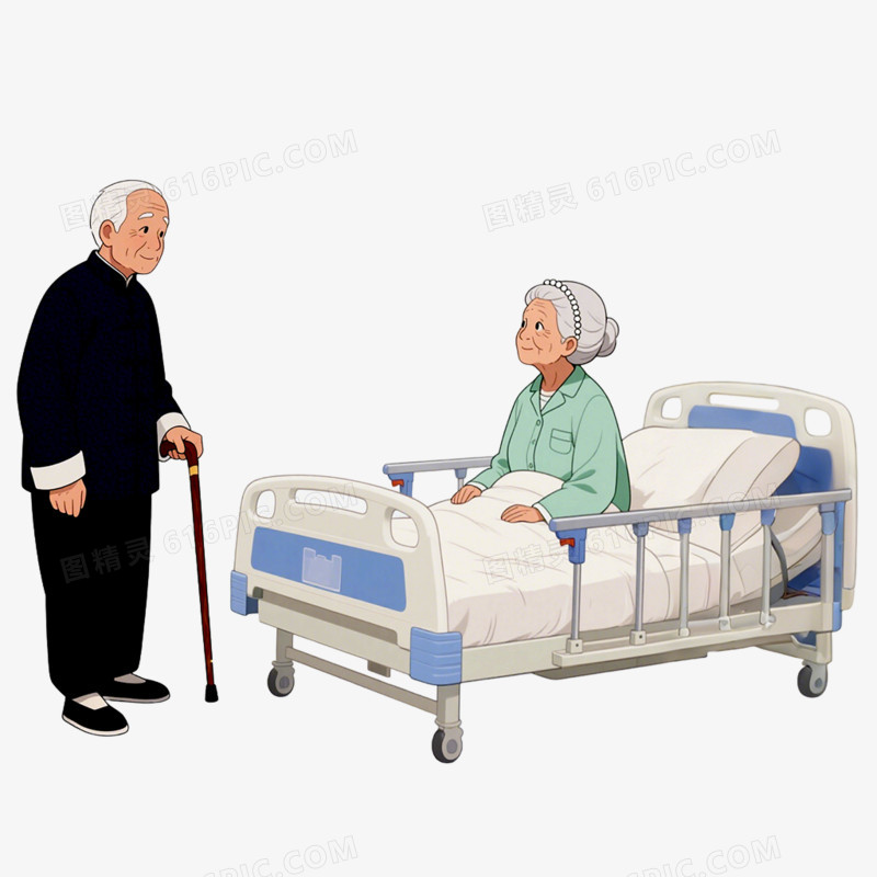 手绘插画风格医院探望病人接病人出院免抠元素