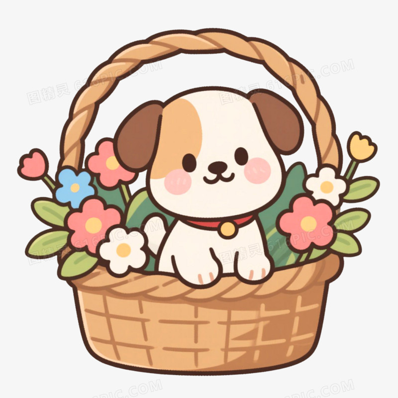 卡通手绘小动物与花草免抠元素