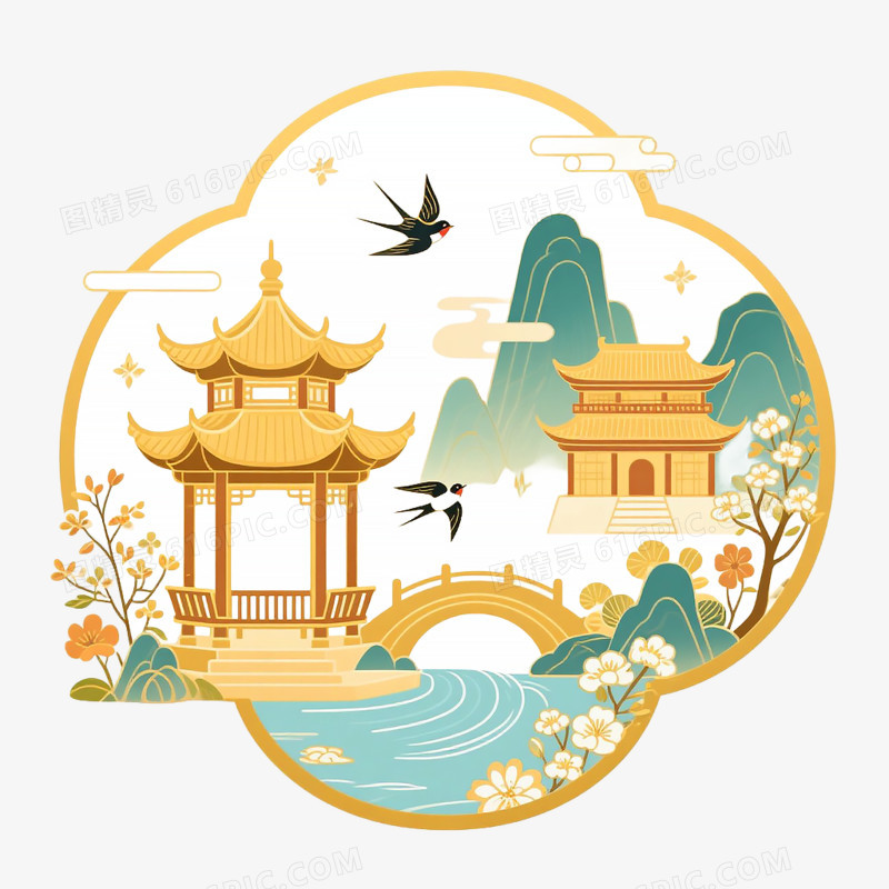 古风建筑亭子自然景观免抠元素