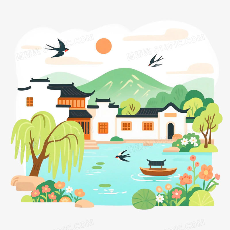乡村农村建筑自然景观免抠元素