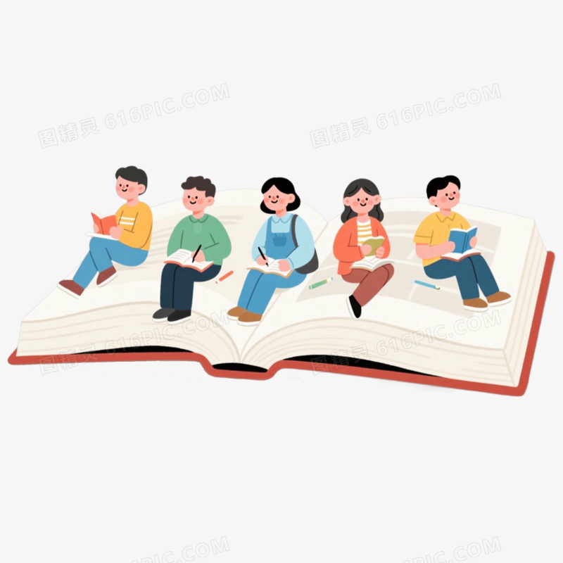 认真看书学生读书上学场景免抠元素