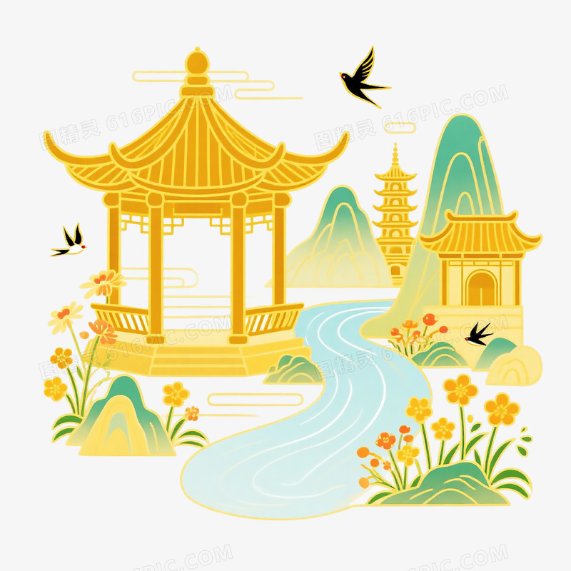 古风建筑亭子自然景观免抠元素