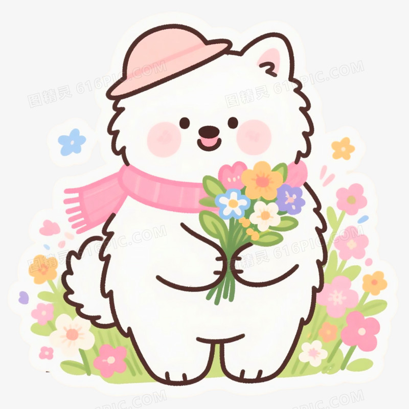 卡通手绘小动物与花草免抠元素