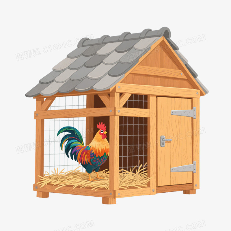 插画风一只鸡笼免抠元素