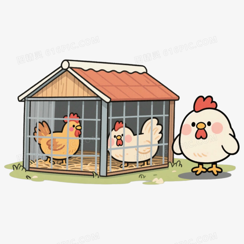 鸡笼子养鸡场家禽养殖免抠元素