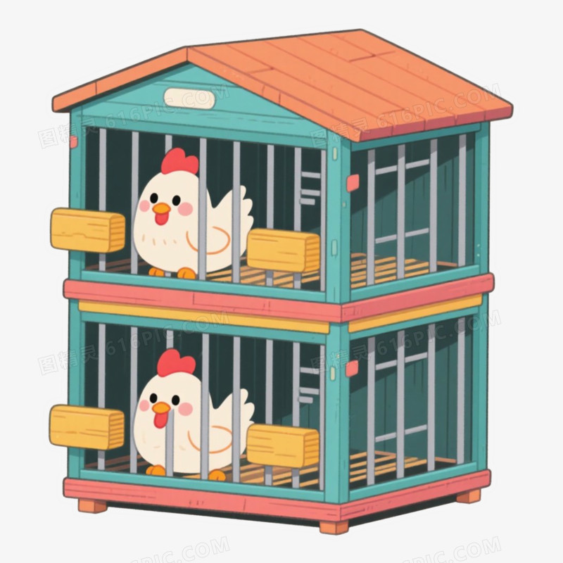双层鸡舍养鸡场家禽养殖免抠元素