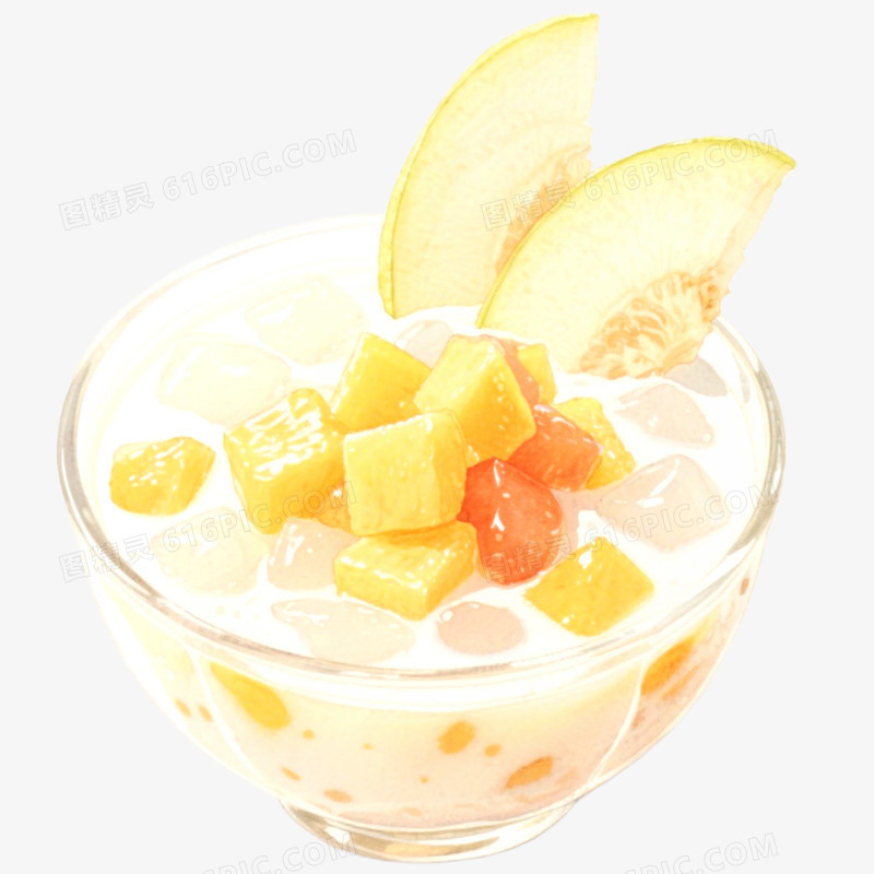 手绘插画美味水果捞免抠元素