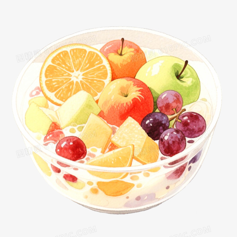 手绘插画美味水果捞免抠元素