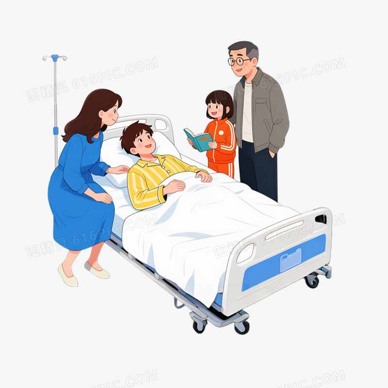 手绘插画风格医院探望病人接病人出院免抠元素