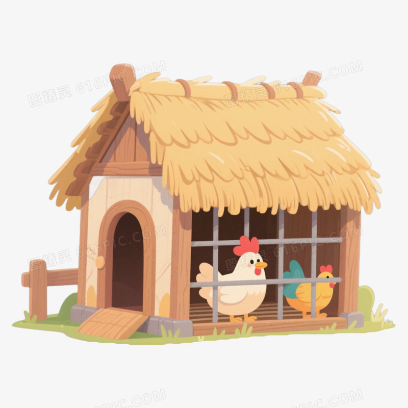 草屋养鸡场家禽养殖免抠元素