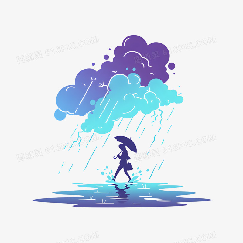 手绘卡通夏季强对流天气雷电免抠元素