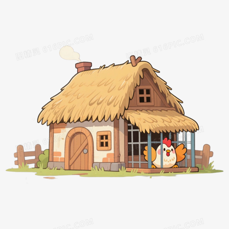 茅草屋养鸡场家禽养殖免抠元素