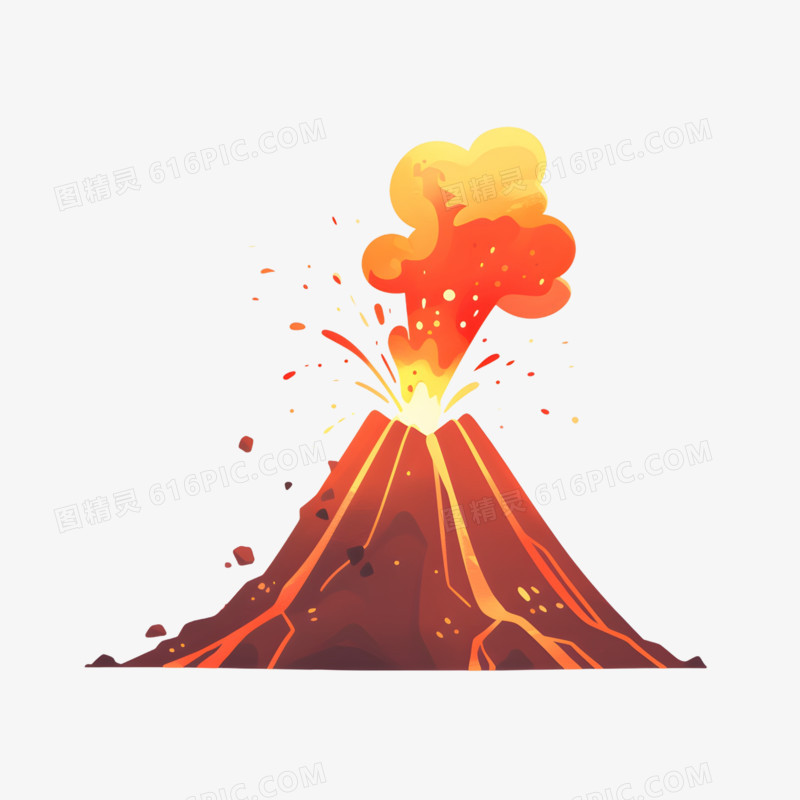 手绘卡通火山喷发免抠元素