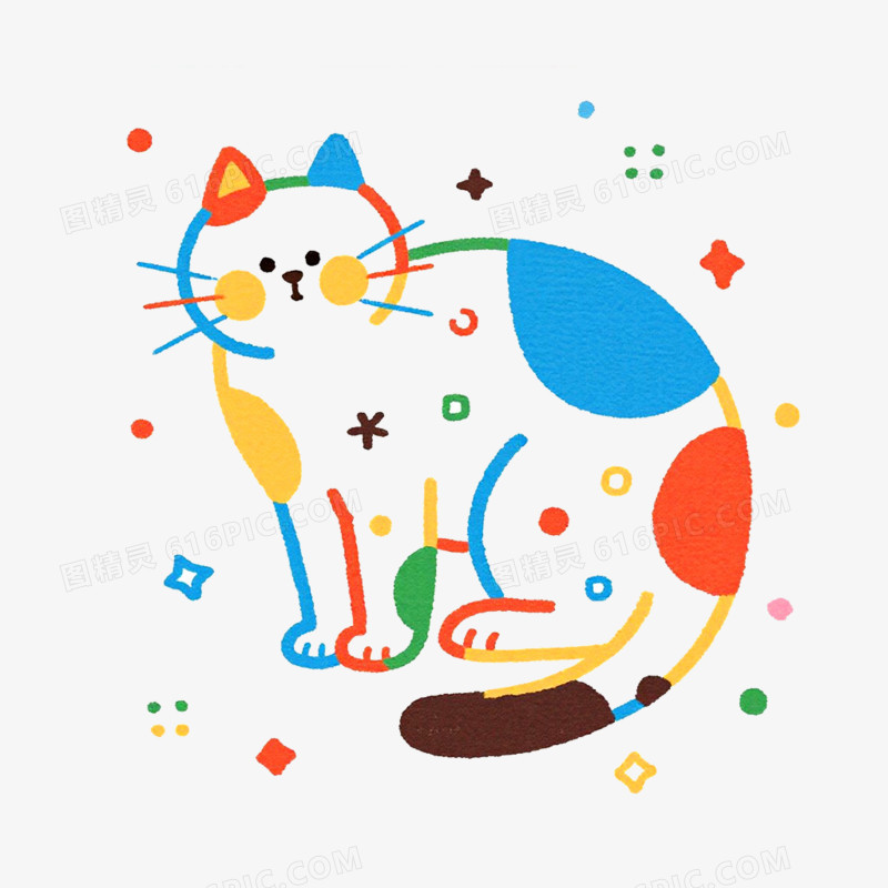 手绘插画简笔画动物猫咪免抠元素