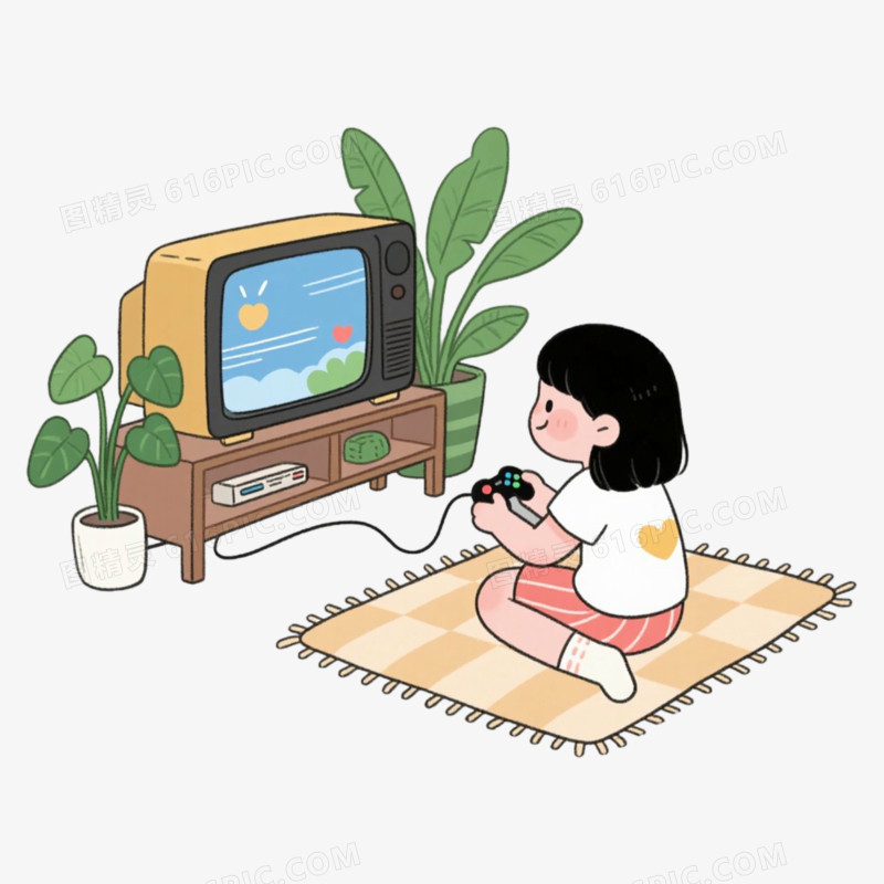 地毯上打电动打游戏免抠元素