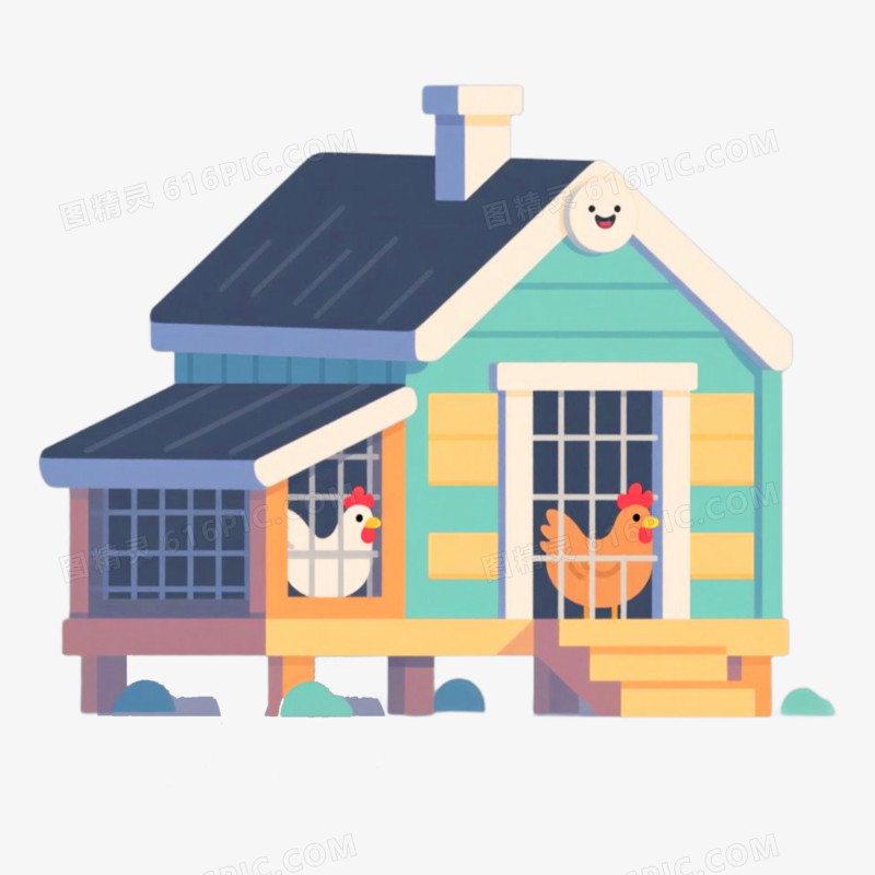 扁平小屋养鸡场家禽养殖免抠元素