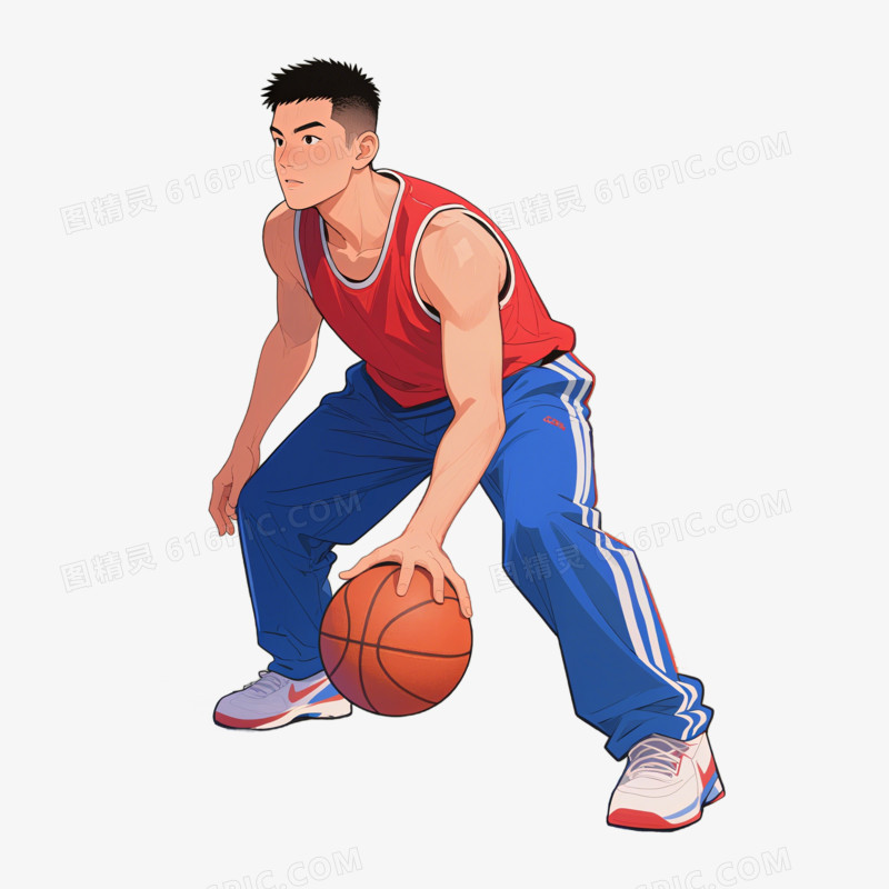 插画风运动会正在打篮球的男人