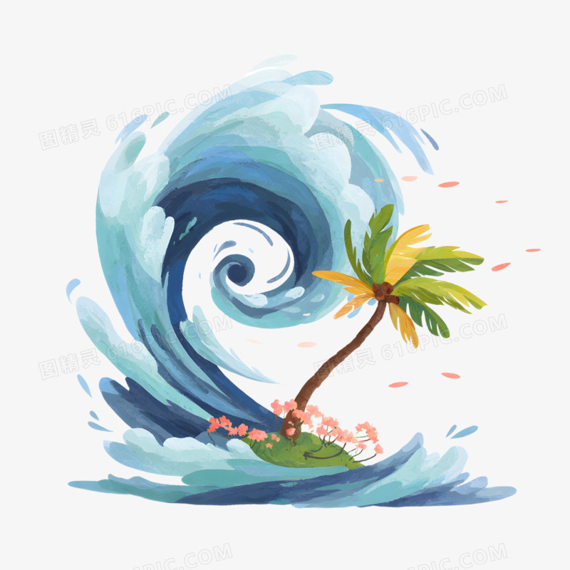 手绘卡通台风风暴免抠元素