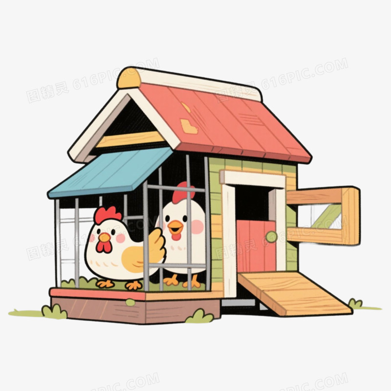 鸡舍小屋养鸡场家禽养殖免抠元素