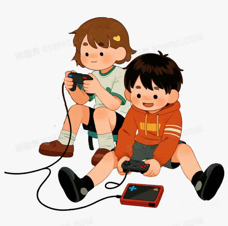 双人玩游戏机免抠元素