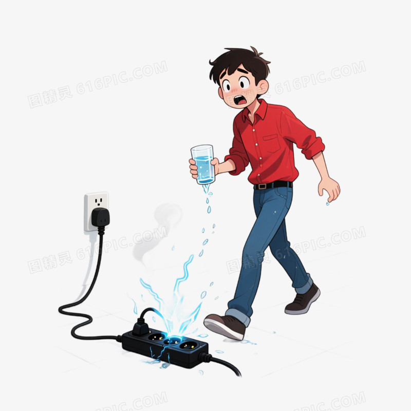 卡通手绘插画风用电安全免抠元素