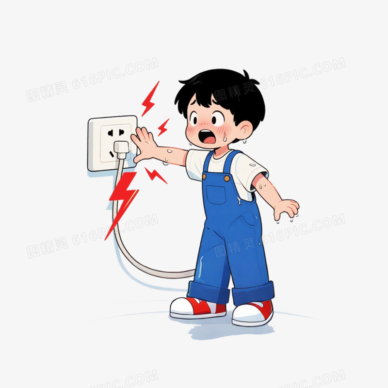 卡通手绘插画风用电安全免抠元素