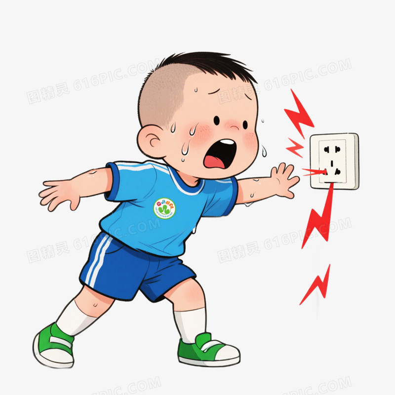 卡通手绘插画风用电安全免抠元素