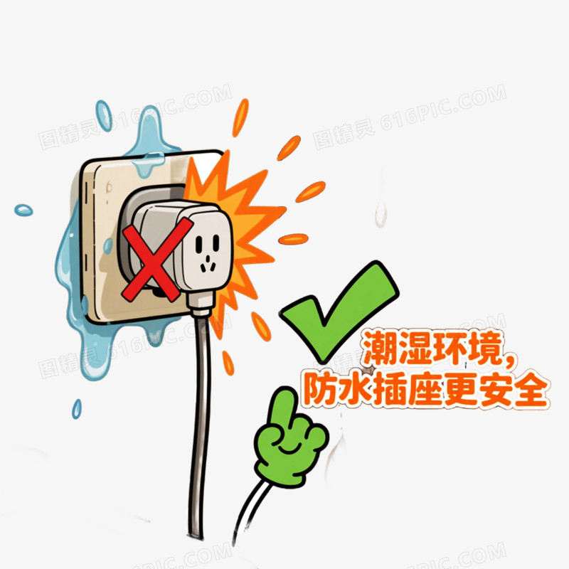 卡通手绘插画风用电安全免抠元素