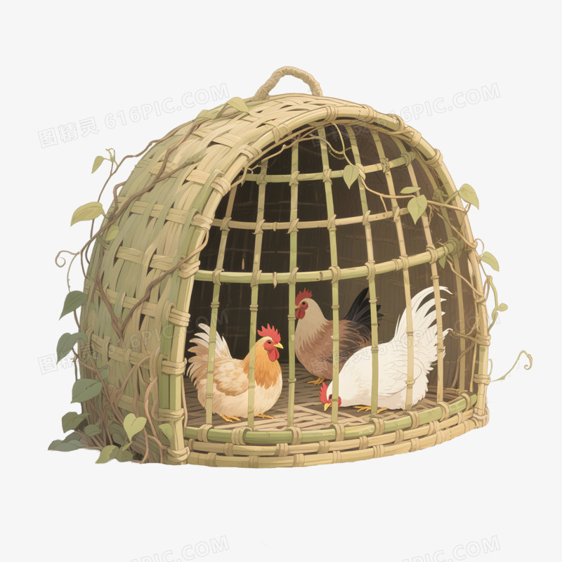插画风一只鸡笼免抠元素