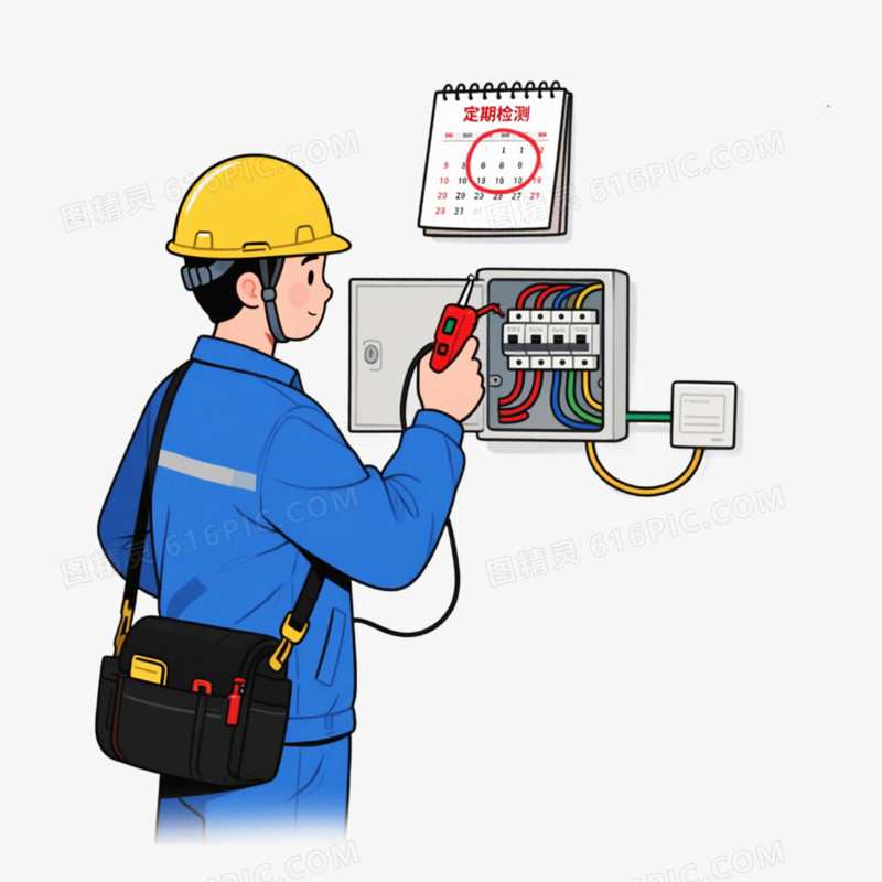 卡通手绘插画风用电安全免抠元素