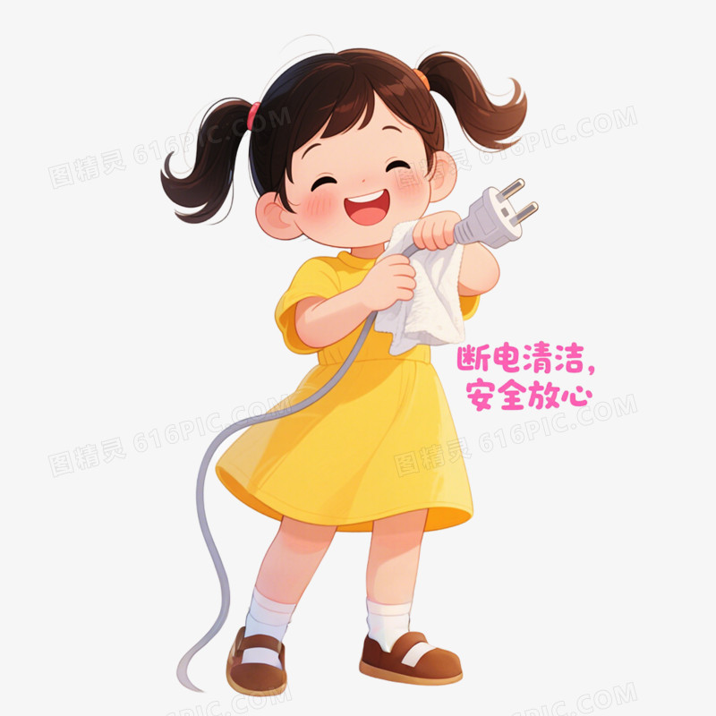 卡通手绘插画风用电安全免抠元素