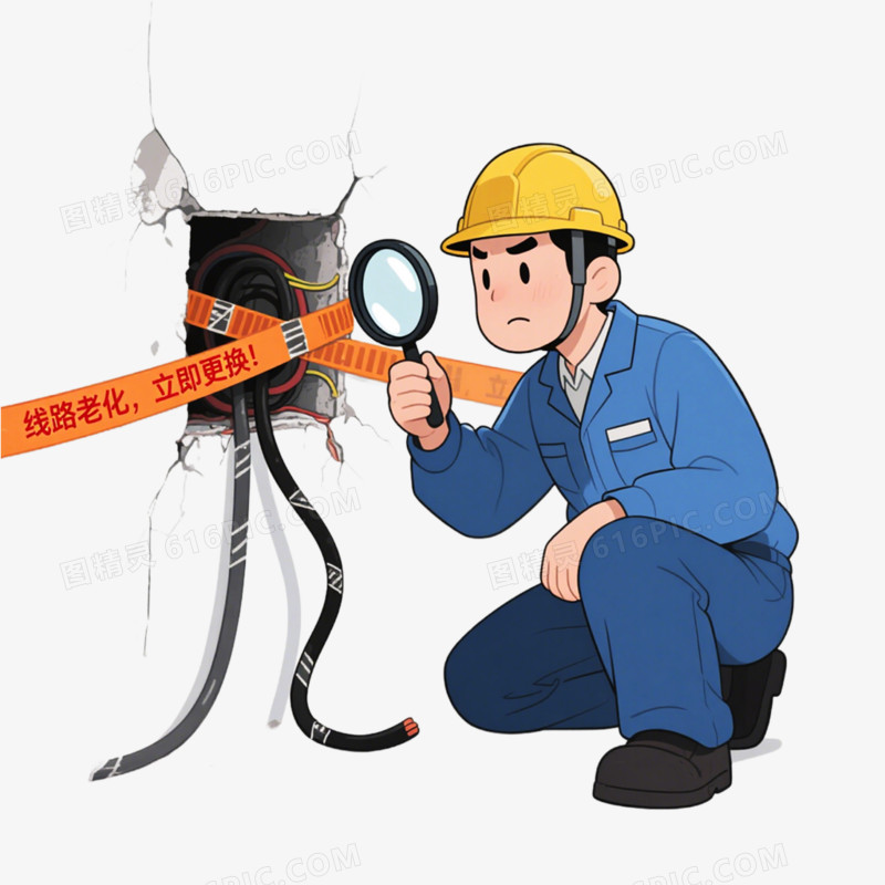 卡通手绘插画风用电安全免抠元素
