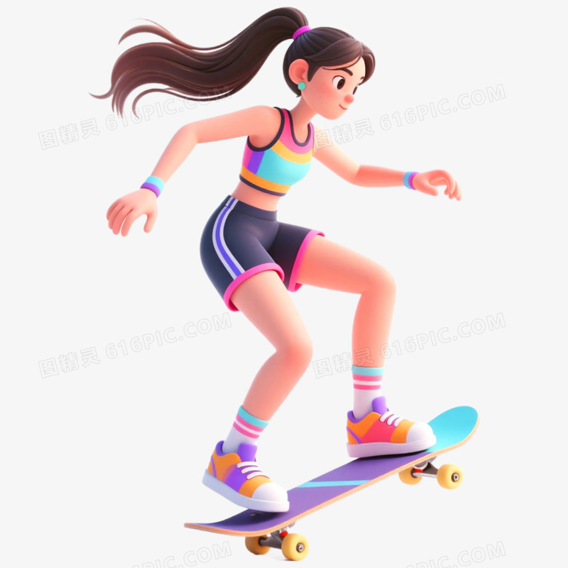 手绘插画户外运动滑板免抠元素