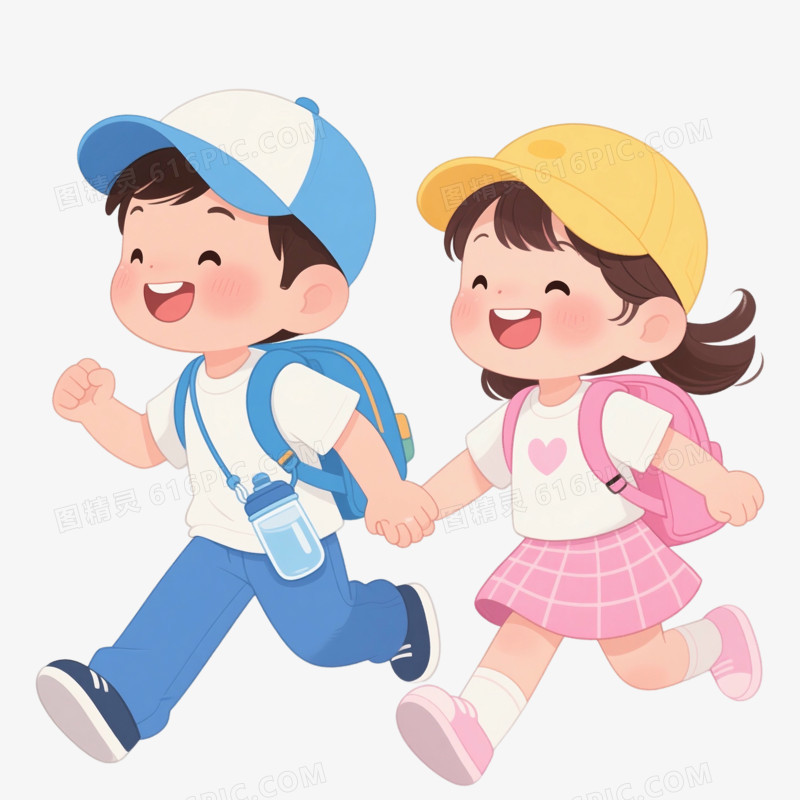 卡通手绘可爱小朋友上学免抠元素