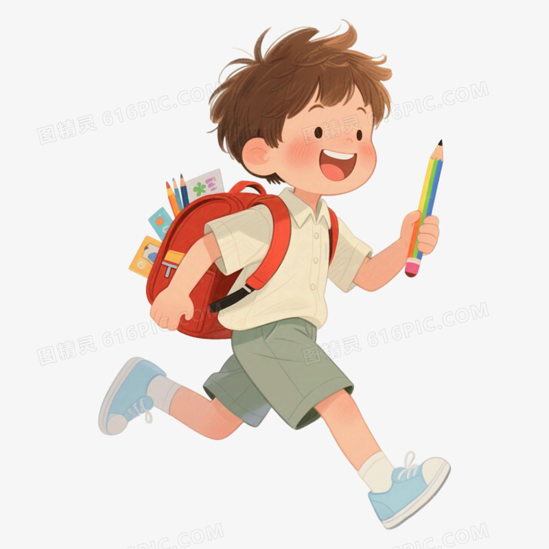 卡通手绘可爱小朋友上学免抠元素
