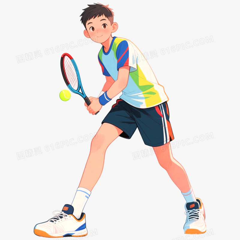 手绘插画运动会打网球免抠元素