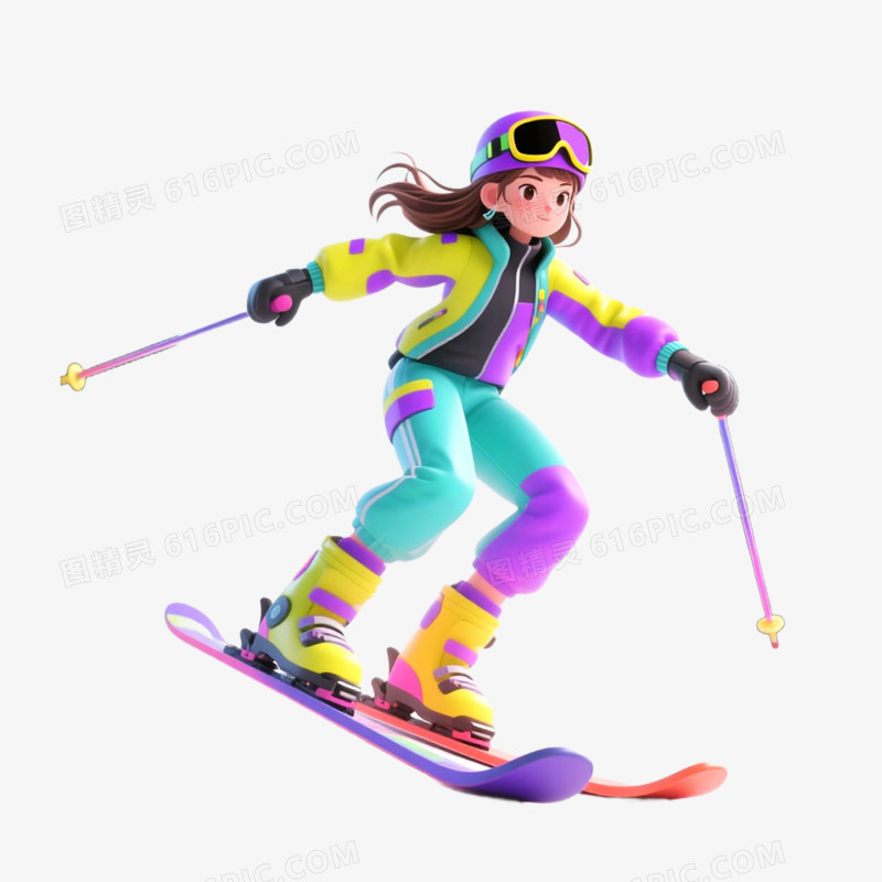 手绘插画户外运动滑雪免抠元素
