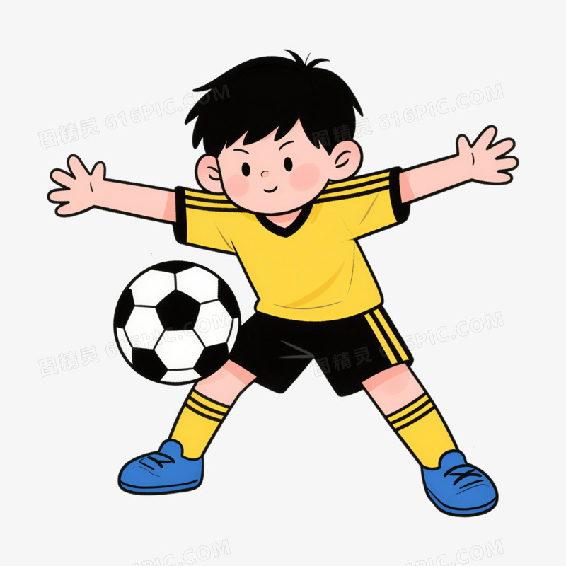 插画风守门员男孩免抠元素