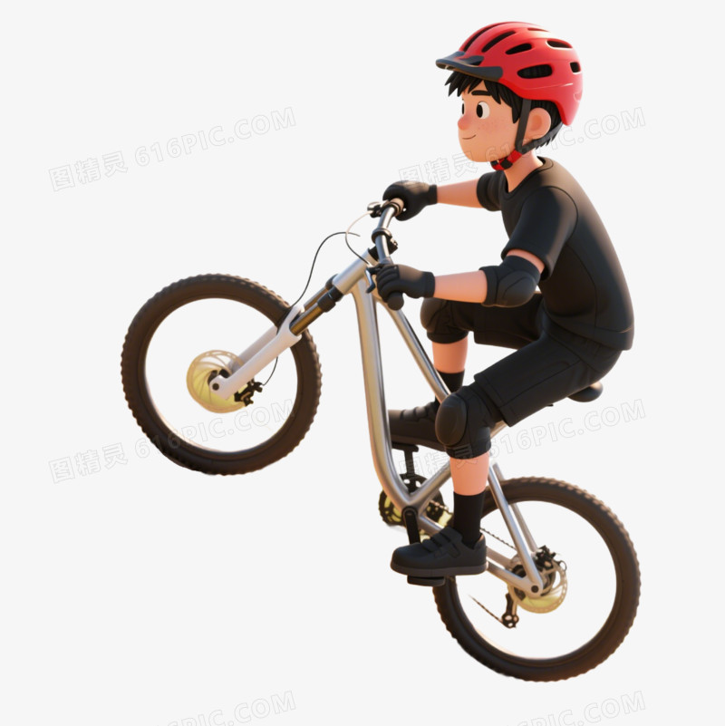3D卡通骑自行车的男孩免抠元素