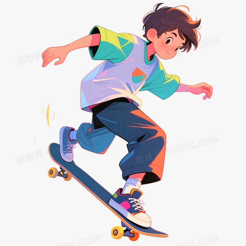 手绘插画户外运动滑板免抠元素