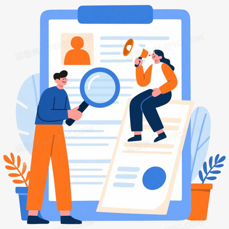 手绘扁平插画招聘面试免抠元素