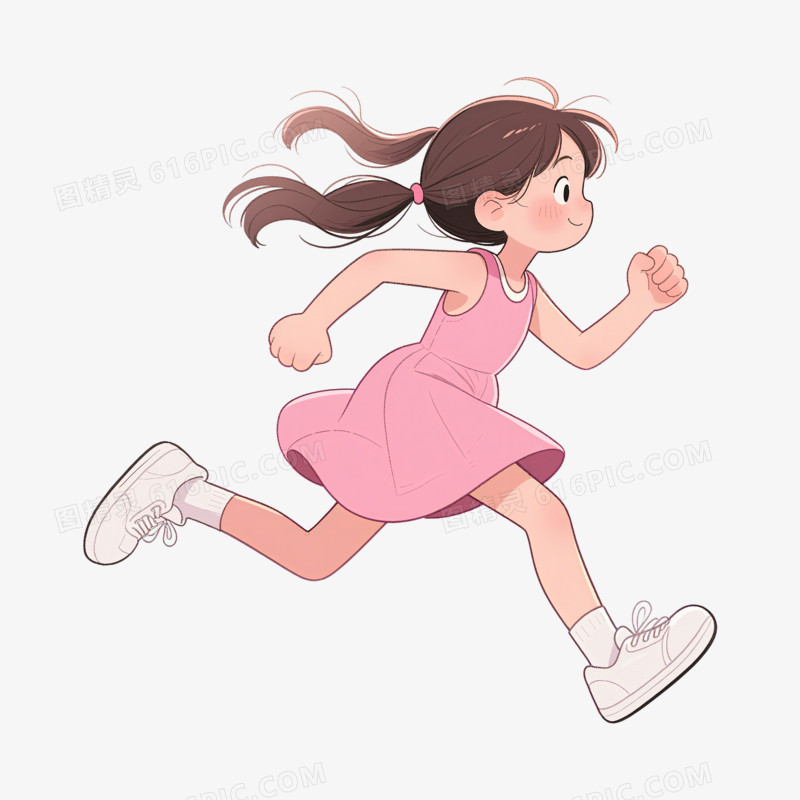 插画风奔跑的女孩免抠元素