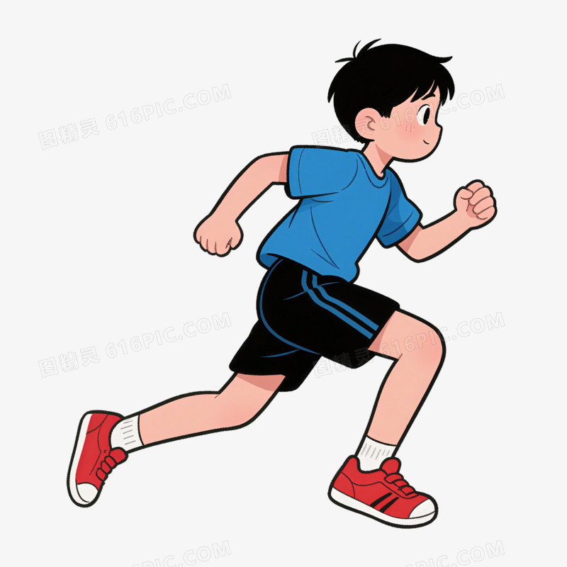 插画风奔跑的男孩免抠元素