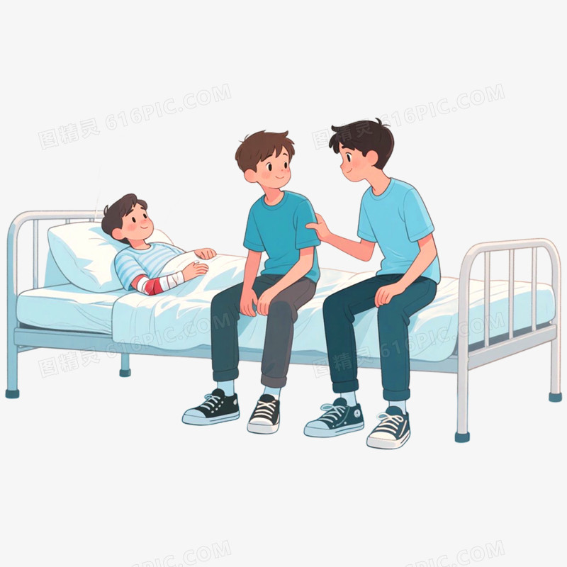 手绘插画病房探病免抠元素