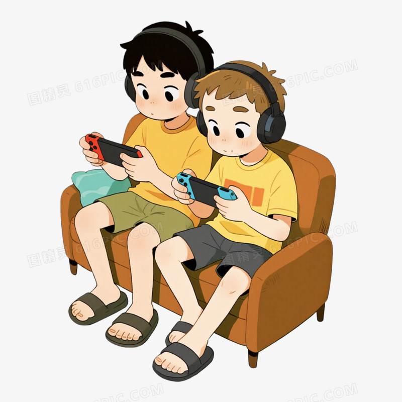 手绘插画风格打游戏免抠元素