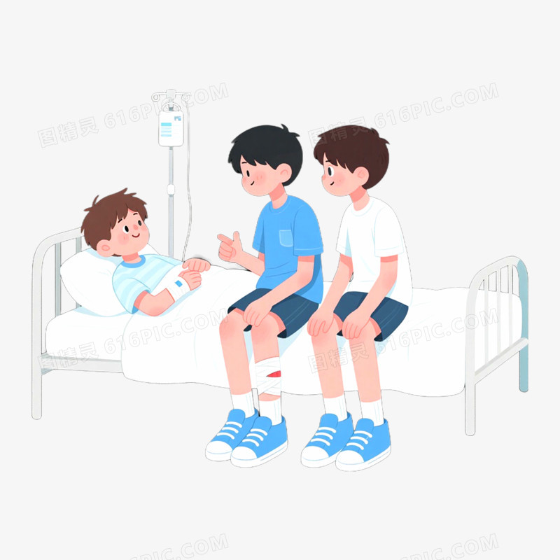 手绘插画病房探病免抠元素